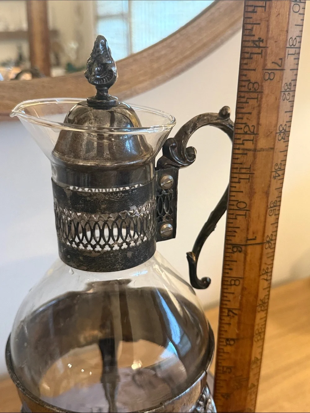 Vintage Glass Carafe with Silver Ornare Stand.